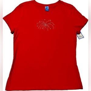 Red T-Shirt Fireworks Embellishment Patriotic USA Women’s Medium